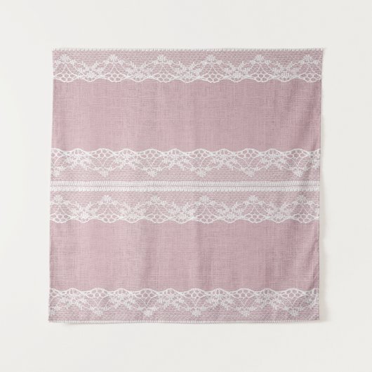 Pastellrosa, weiße Spitzentextur Wandteppich (Vorderseite)