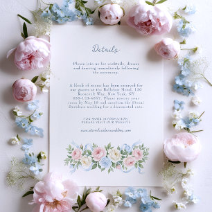 Pastellrosa, weiße und blaue Rosen & Band Begleitkarte