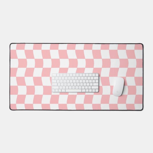 Pastellrosa Weißes, einfaches Wavy-Checkerboard-Mu Schreibtischunterlage (Tastatur & Maus)
