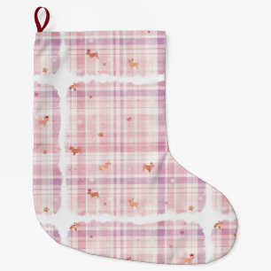 Pastellrosa Welpen-Weihnachtsstrumpf mit Kronen Großer Weihnachtsstrumpf