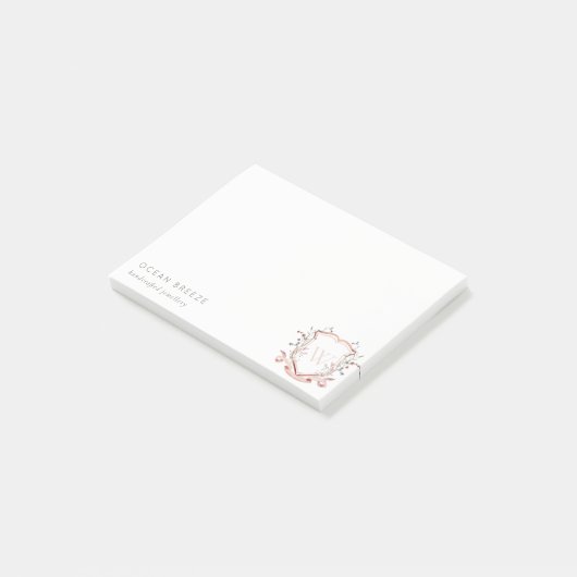 Pastellrosa Wildblume Aquarellfarben Wappen Monogr Post-it Klebezettel (angewinkelt)