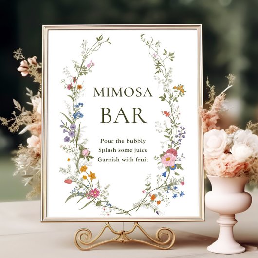 Pastellrosa Wildblume Mimosa Bar Sign Poster