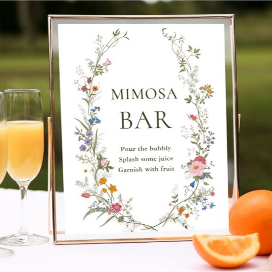 Pastellrosa Wildblume Mimosa Bar Sign Poster