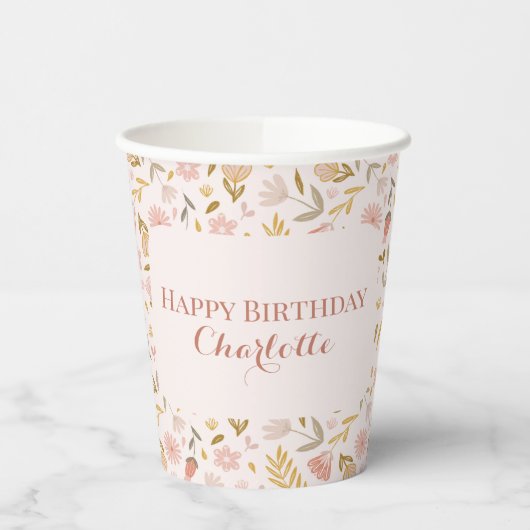 Pastellrosa-Wildblume Pappbecher (Links)