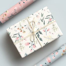 Pastellrosa Wildblume Wasserfarbe Geschenkpapier Set