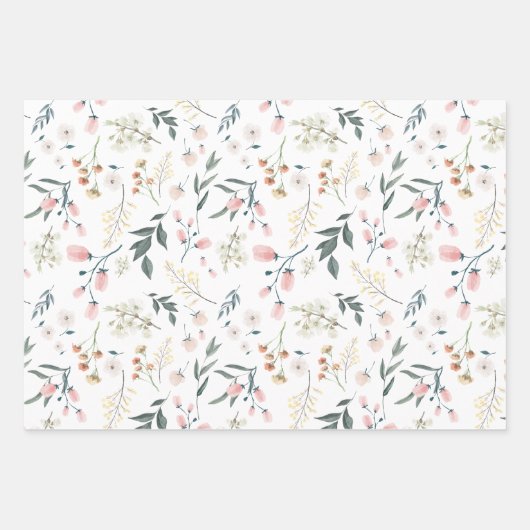 Pastellrosa Wildblume Wasserfarbe Geschenkpapier Set (Vorderseite)