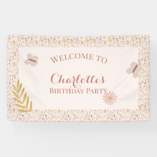 Pastellrosa Wildblumen mit Schmetterlingen Banner