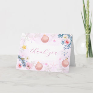 Pastellrosa Winter-Schneeflocken-Blumen-Baby-Party Dankeskarte