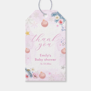 Pastellrosa Winter-Schneeflocken-Blumen-Baby-Party Geschenkanhänger
