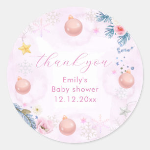 Pastellrosa Winter-Schneeflocken-Blumen-Baby-Party Runder Aufkleber