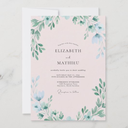 Pastellrosane Blätterhochzeit Einladung (Vorderseite)