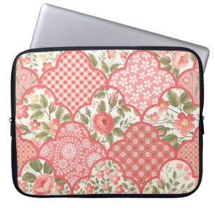 Pastellrosen Blumen-Patchwork-Muster Laptopschutzhülle
