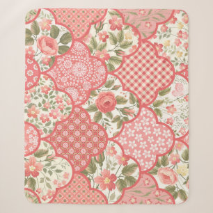 Pastellrosen Blumen-Patchwork-Muster Sherpadecke