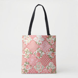 Pastellrosen Blumen-Patchwork-Muster Tasche