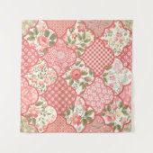 Pastellrosen Blumen-Patchwork-Muster Wandteppich (Vorderseite (Horizontal))