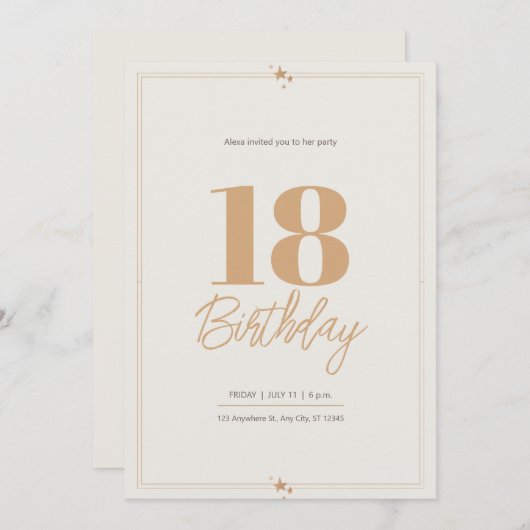 Pastellsand beige elegant 18's Geburtstag Einladung (Vorne/Hinten)