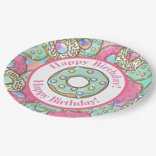 Pastellschaumgummiring-alles Gute zum Geburtstag Pappteller (Schrägansicht)