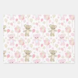 PASTELLSCHIRME AUS PINK & TAN TEDDY BEARS STARS GESCHENKPAPIER SET