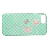 Pastellschmetterling und Blume auf karierten grüne Case-Mate iPhone Hülle (Rückseite (Horizontal))