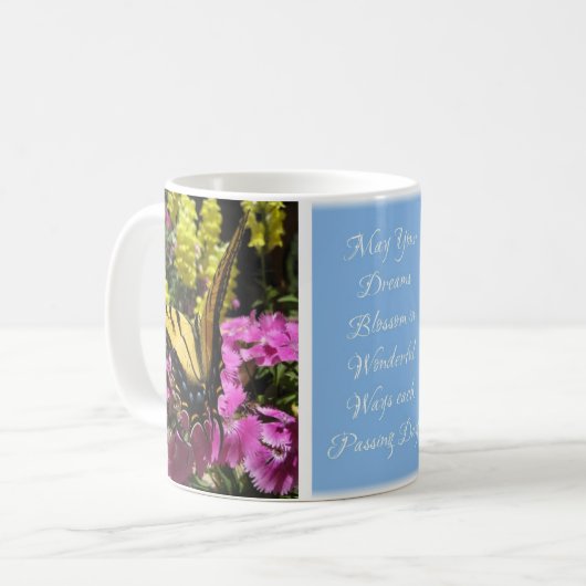Pastellschmetterlings-Segen-Tasse - hellblaues Q2 Kaffeetasse (Vorderseite Links)
