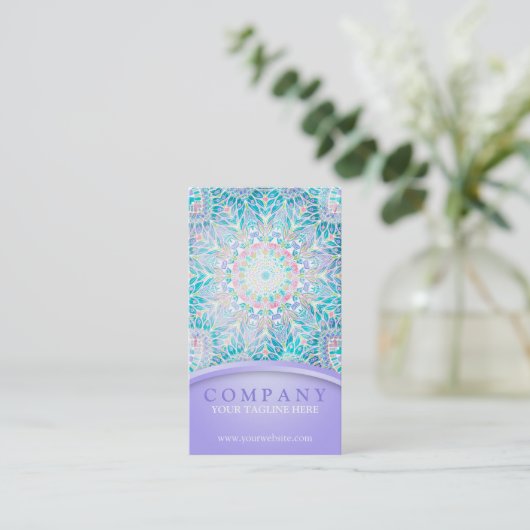 PastellschneeflockeMandala - lila Visitenkarte (Stehend Vorderseite)