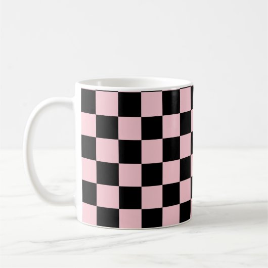 Pastellschwarz-rosa Karo Prüfplatinenmuster Kaffeetasse (Links)
