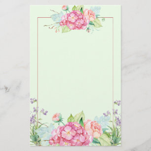 Pastellsommer-Blumen und rosa Linie Grenze Briefpapier