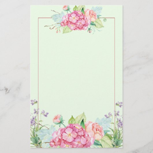 Pastellsommer-Blumen und rosa Linie Grenze Briefpapier (Vorderseite)