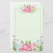 Pastellsommer-Blumen und rosa Linie Grenze Briefpapier (Vorne/Hinten)