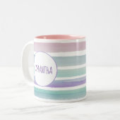 Pastellstreifen Blassrosa Lila Zweifarbige Tasse (Vorderseite Links)