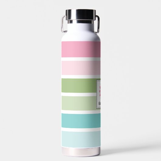 Pastellstreifen Blumenmonogramm Trinkflasche (Vorne)