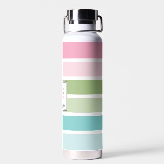 Pastellstreifen Blumenmonogramm Trinkflasche (Rückseite)