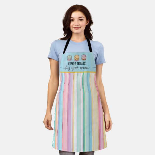 Pastellstreifen Custom Bakery Schürze (Getragen)