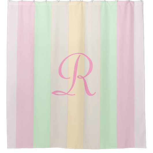 Pastellstreifen Duschvorhang blass rosa Monogramm (Vorderseite)