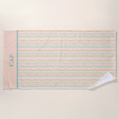 Pastellstreifen für Monogramm und Blume Rosa Aquam Strandtuch (Vorderseite)