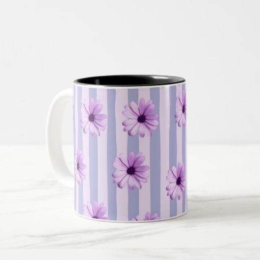 Pastellstreifen-Muster mit Daisis Zweifarbige Tasse (Vorderseite Links)