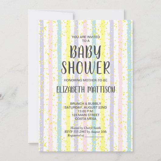 Pastellstreifen neutrale Babydusche Einladung (Vorderseite)