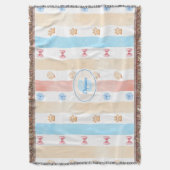 Pastellstreifen - Paw-Prints, blaue Blume, rosa Bo Decke (Vorderseite Vertikal)