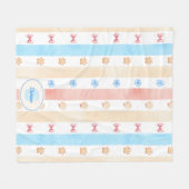Pastellstreifen - Paw-Prints, blaue Blume, rosa Bo Fleecedecke (Vorderseite (Horizontal))