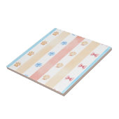 Pastellstreifen - Paw-Prints, blaue Blume, rosa Bo Fliese (Seite)