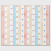 Pastellstreifen - Paw-Prints, blaue Blume, rosa Bo Geschenkpapier (Flach)