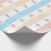 Pastellstreifen - Paw-Prints, blaue Blume, rosa Bo Geschenkpapier (Ecke)