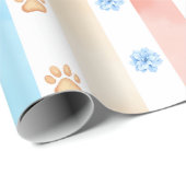 Pastellstreifen - Paw-Prints, blaue Blume, rosa Bo Geschenkpapier (Rolleneckpunkt)