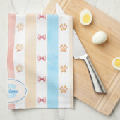 Pastellstreifen - Paw-Prints, blaue Blume, rosa Bo Geschirrtuch (Viertel Falte)