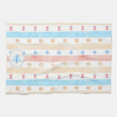 Pastellstreifen - Paw-Prints, blaue Blume, rosa Bo Geschirrtuch (Horizontal)