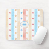 Pastellstreifen - Paw-Prints, blaue Blume, rosa Bo Mousepad (Mit Mouse)