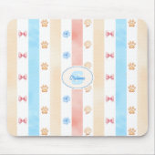 Pastellstreifen - Paw-Prints, blaue Blume, rosa Bo Mousepad (Vorne)