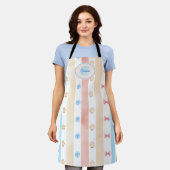 Pastellstreifen - Paw-Prints, blaue Blume, rosa Bo Schürze (Getragen)