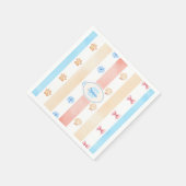 Pastellstreifen - Paw-Prints, blaue Blume, rosa Bo Serviette (Ecke)