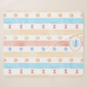Pastellstreifen - Paw-Prints, blaue Blume, rosa Bo Sherpadecke (Vorderseite (Horizontal))